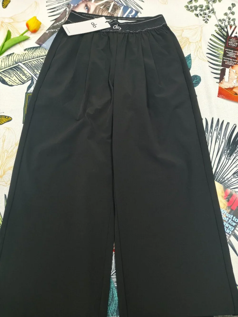 Alo Yoga Regular Suit Up Trouser Black Wide Leg Pants👖Summer Lightweight Breezy